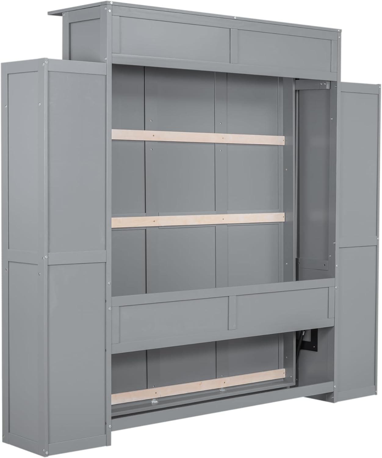 WADRI Queen Size Murphy Bed Wall Bed with Bookshelf, Can Be Folded Into Cabinet, Solid Wood Murphy Bed Chest Cabinet Bed for Guest Room Bedroom Office, Maximize Space Savings (Gray-sd1)