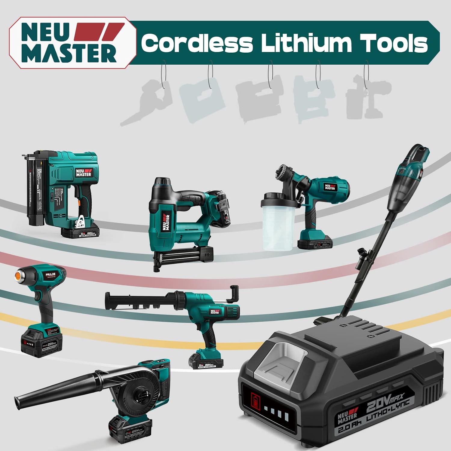 NEU MASTER Cordless Nail Gun Battery Powered, Battery Brad Nailer/Staple Gun NTC0023 20V Max. Battery and Charger Included for Upholstery, Woodworking and Carpentry