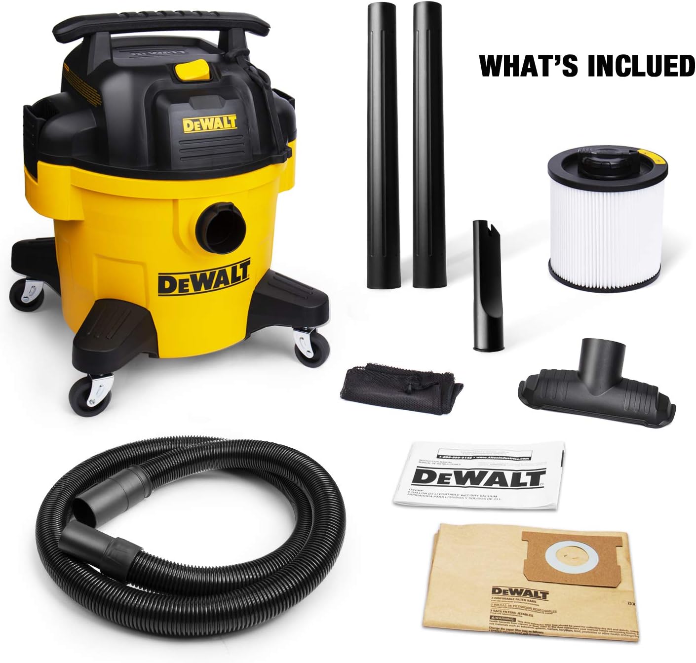 DEWALT DXV06PZ 4 Peak HP Shop Vacuums, 6 Gallon Poly Wet/Dry Vac, Heavy-Duty Shop Vacuum with Blower Function Yellow+Black