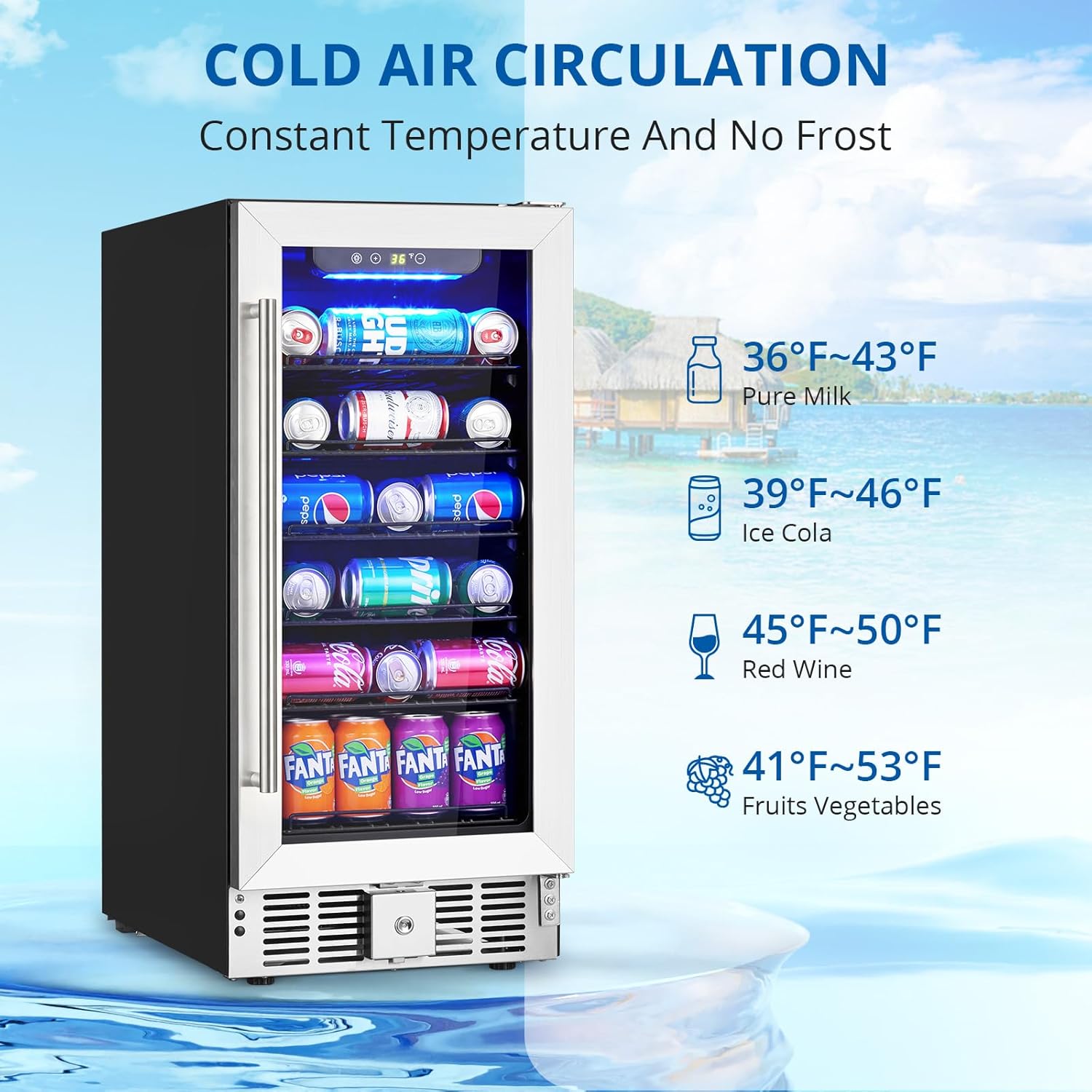 Towallmark Beverage Refrigerator, 3.2 Cu.ft Beverage Fridge｜115 Cans Capacity, Small Beverage Cooler with 36～60°F Adjustable Digital Temperature Control Compressor and Safety Lock