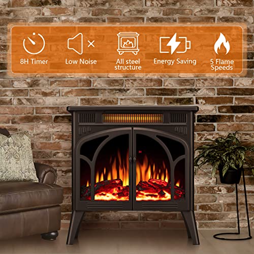 Antarctic Star Electric Fireplace Stove Heater, 3D Infrared Fireplace, 5100BTU MAX 1500W, All-Metal Design, Adjustable Brightness, Portable, Overheating Protection,Remote,Timer,ETL Certified