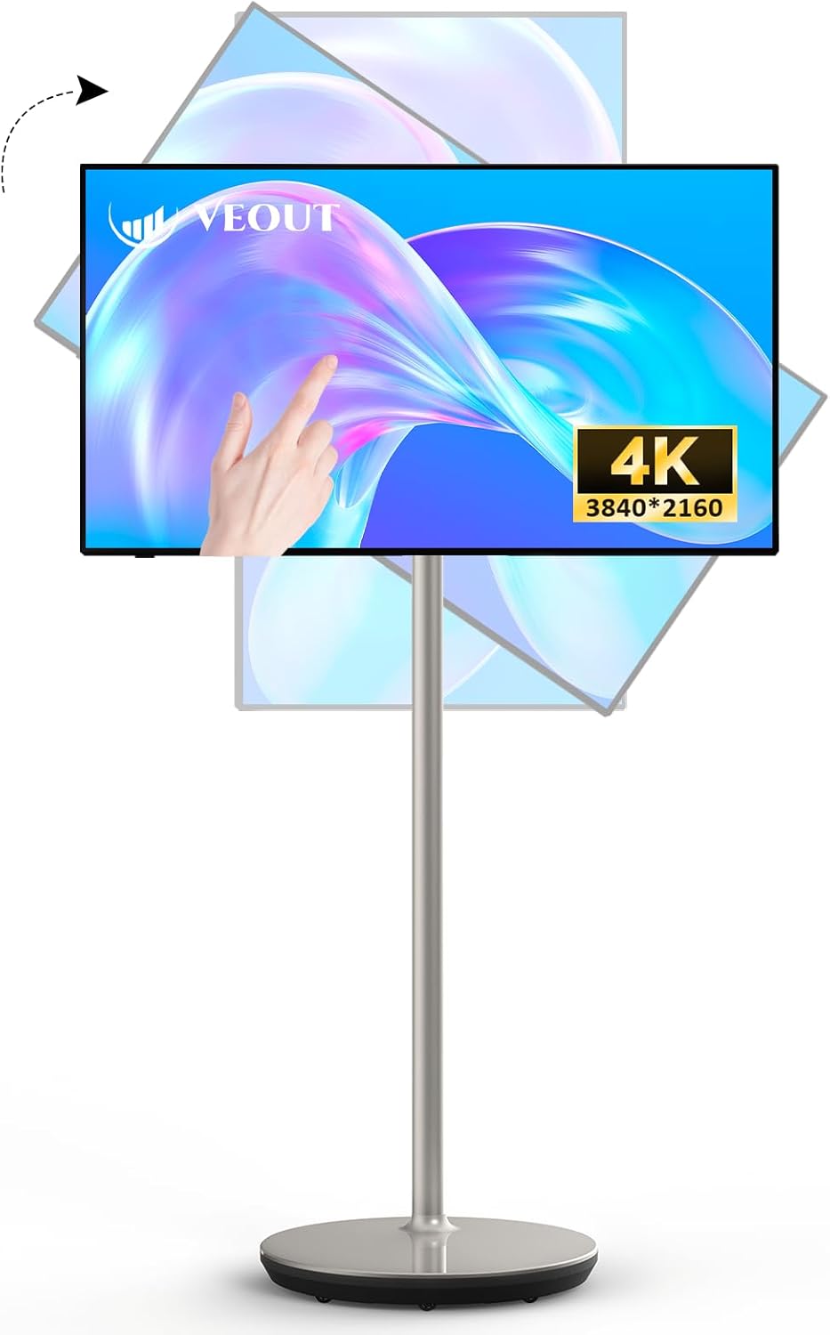 27-inch 4K Portable Smart TV on Wheels, Touch Screen Rolling TV with Eye Care, Android 13, and Seamless App Access, Built-in Battery