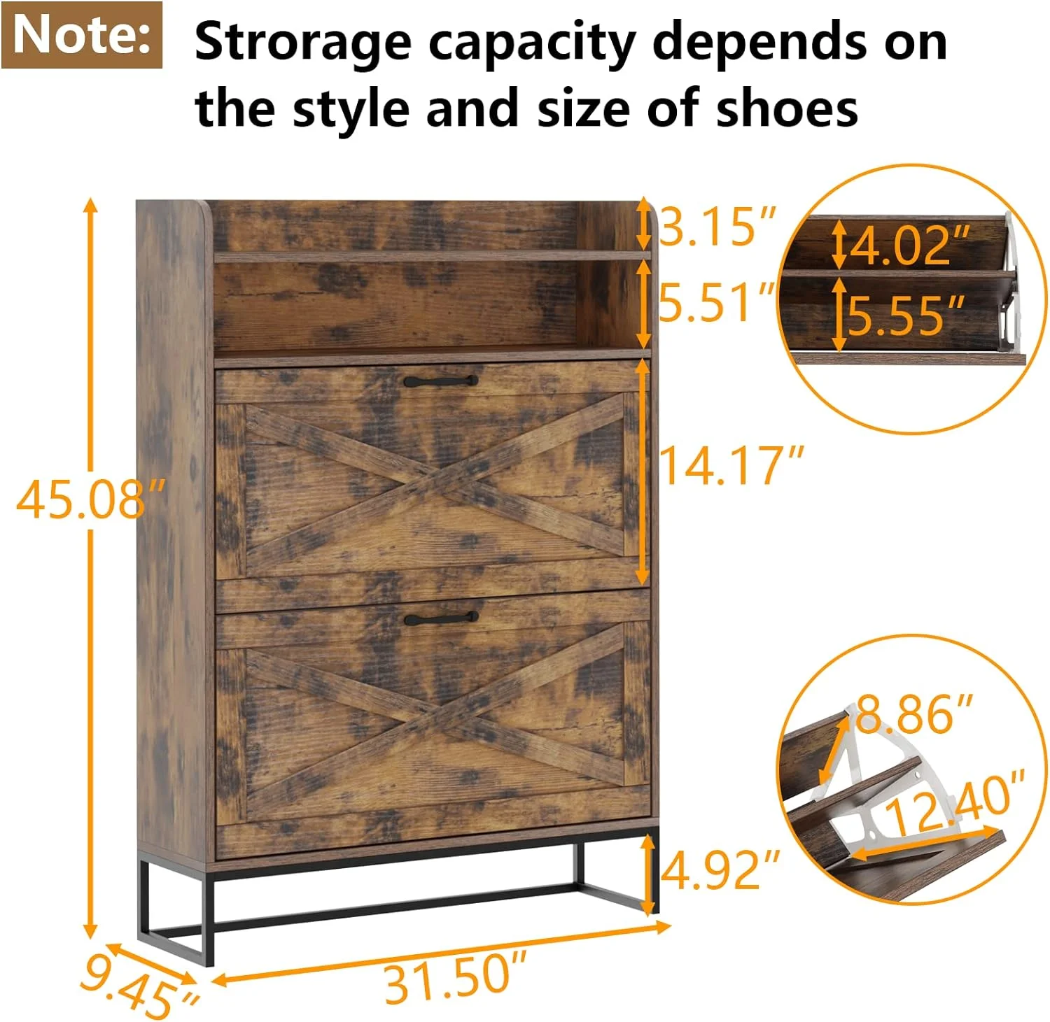 HOOMHIBIU Shoe  Cabinet with 2 Flip Drawers  Freestanding Tipping Bucket Shoe Organizer Cabinet Narrow Hidden Shoe Rack Cabinet with  Cubby for Entryway Slim