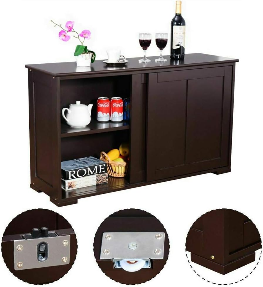 Dark Brown Kitchen Storage Cabinet Sideboard Buffet Cupboard Wood Sliding Door Pantry New MDF 42" L × 13" W × 23.5" H of Set