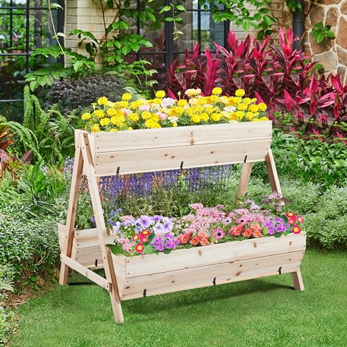Yaheetech 44 x 36.5 x 35.5 Wooden Raised Garden Bed with Legs 3 Tiers Elevated Garden Bed Raised Planter Box Outdoor for Flowers Planter Gardening Bunk Bed for Vegetables, Herbs, 2pcs