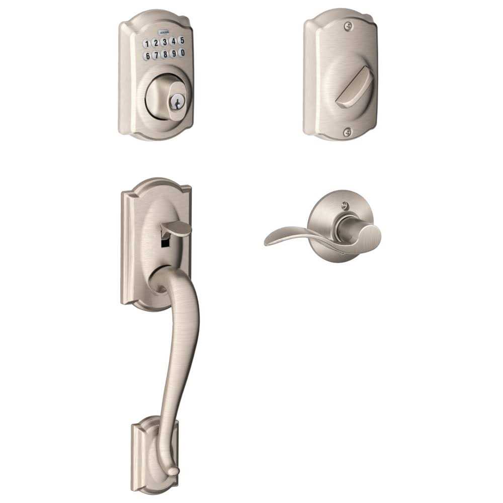 Schlage Camelot Satin Nickel Electronic Keypad Deadbolt Door Lock with Accent Door Handle - Shop Hardware Tools Online Store