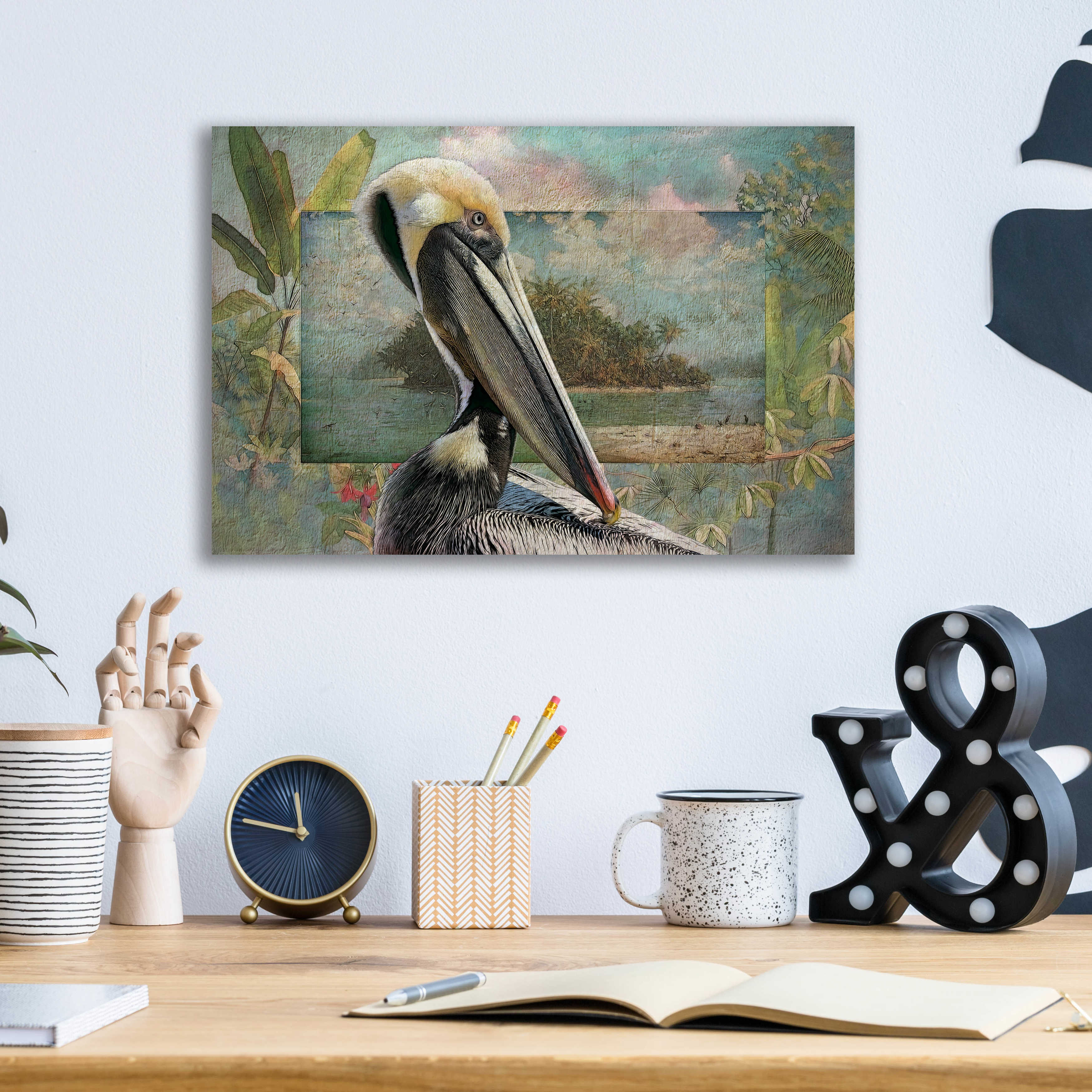 Epic Art 'Pelican Paradise II' by Steve Hunziker, Acrylic Glass Wall Art, 16"x12"