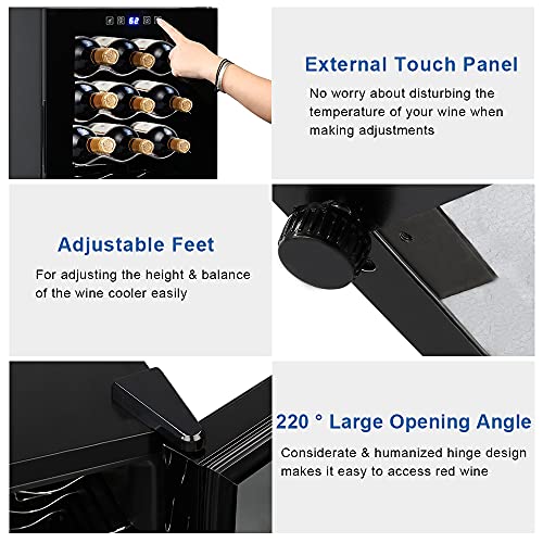 Winado Wine Cooler Refrigerator, 12 Bottle Freestanding Compressor Wine Cooler w/Digital Temp Control, Mini Wine Fridge with Double-Layer Glass Door & Removable Shelves