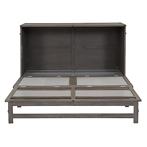 Murphy Bed Chest Queen Size, JULLYFOX Space Saving Platform Bed Queen Size with Storage Drawers Underneath 400 lbs Heavy Duty