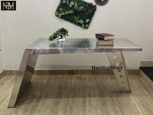 NauticalMart Airfoil Desk Aluminum | Aviator Wing Desk Industrial Airplane Desk Furniture Silver Aviation Home Office Furniture (64 Inches)