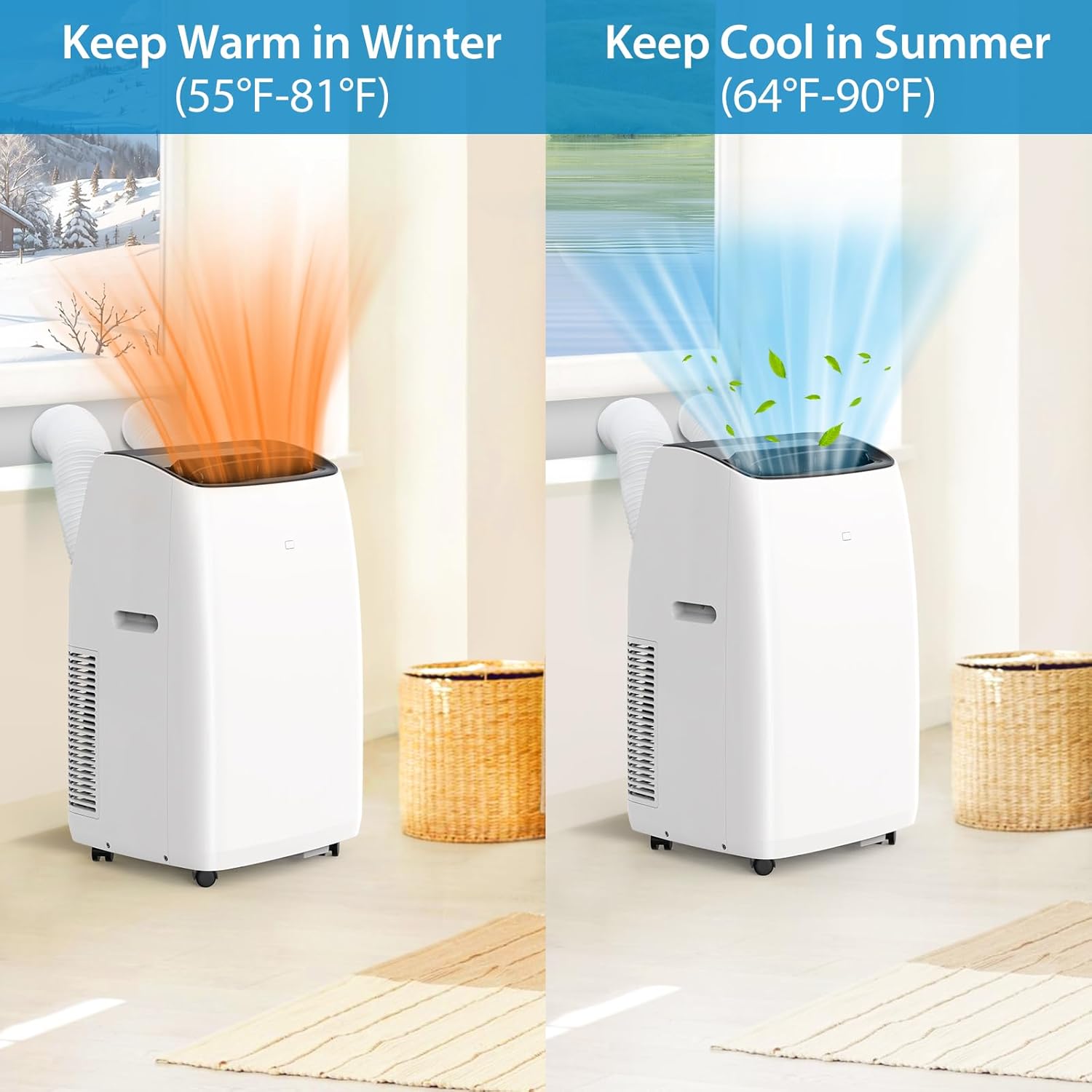 Acekool 14000 BTUs Inverter Portable Air Conditioner and Heater, Portable AC Unit for Rooms Up to 750 Sq. Ft, with Remote Control, Dual Hose, Window Kit, Energy-Saving 13.6 CEER, Low Noise (42dB)