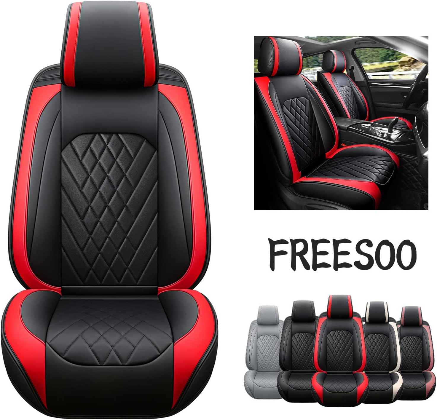 FREESOO Car Seat Cover Full Set, Leather Seat Covers Auto Accessories Waterproof Universal Fit for 5 Seats Sedan SUV Pick-up Truck (Grey 13)