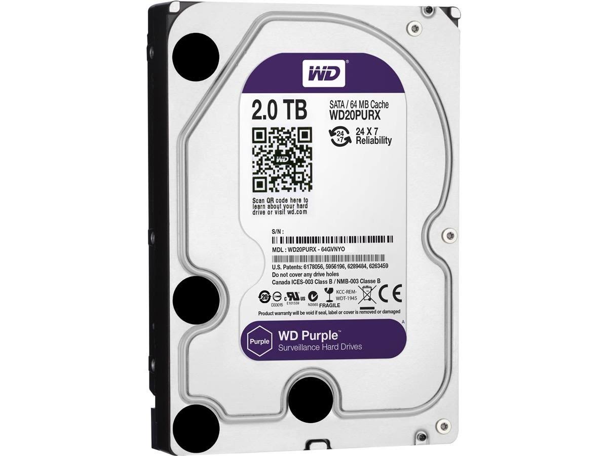 WD Purple WD20PURX 2TB Surveillance 3.5x22 Internal Hard Drive SATA 64 MB Buffer
