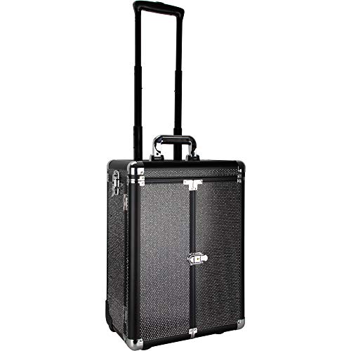 Sunrise 5-in-1 Pro Rolling Aluminum Cosmetic Makeup Artist Train Case Organizer Trays Drawers Extra Lid, Black Krystal