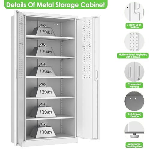 Aobabo Garage Storage Cabinet with Wheels,72" H Metal Storage Cabinet with 2 Doors and 4 Adjustable Shelves for Garage Home, Black,Required-Assembly