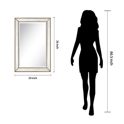 Empire Art Direct Solid Wood Frame Wall, 1"-Beveled Center Antique Mirror for Bathroom, Bedroom, Living Room, Ready to Hang, 24" x 54", Champagne