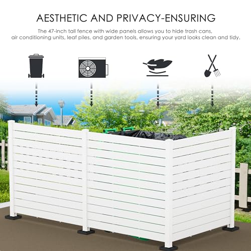 Kozyard 50"W x 47"H Outdoor Privacy Screens - Air Conditioner Fence Panels, Pool Equipment Enclosure, Trash Can Screens Fence Kit for Outside Backyard Patio (2 White Panels)