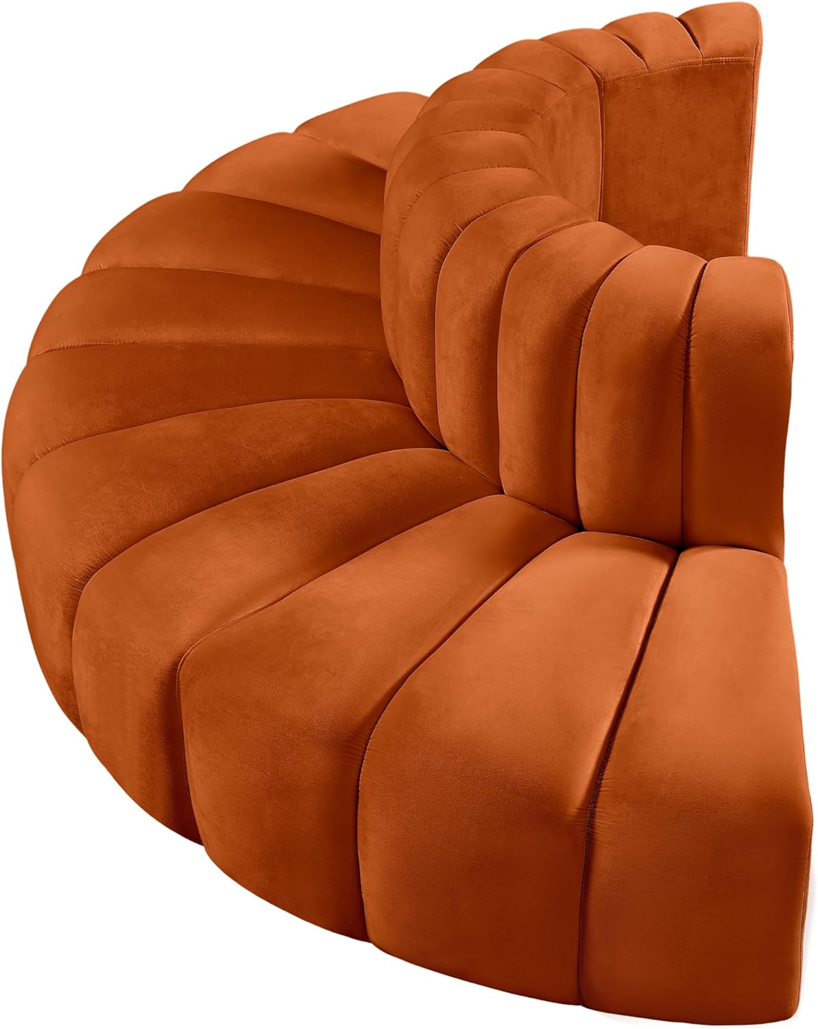 Meridian Furniture Arc Collection Modern | Contemporary Sofa with Soft Velvet, Deep Channel Tufting, Modular Design, 90 W x 45 D x 30 H, Cognac