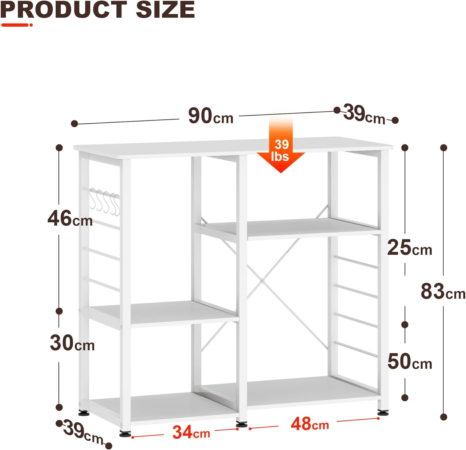 FJU , 35 inch Microwave Stand with 4 Storage Shelves, Kitchen Shelves Organizers s with Storage, Microwave Table Coffee Station Table for , White
