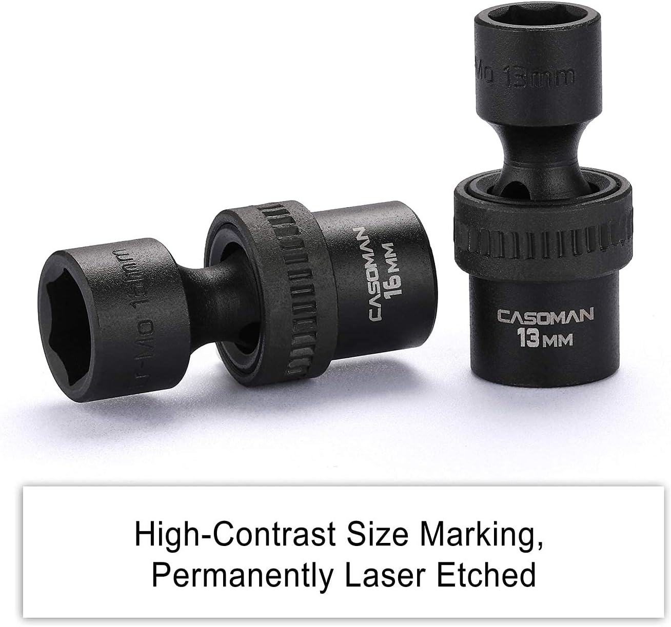 CASOMAN 15 PCS 3/8" Drive Shallow Universal Impact Socket Set, 6 Point, Metric,8-22mm