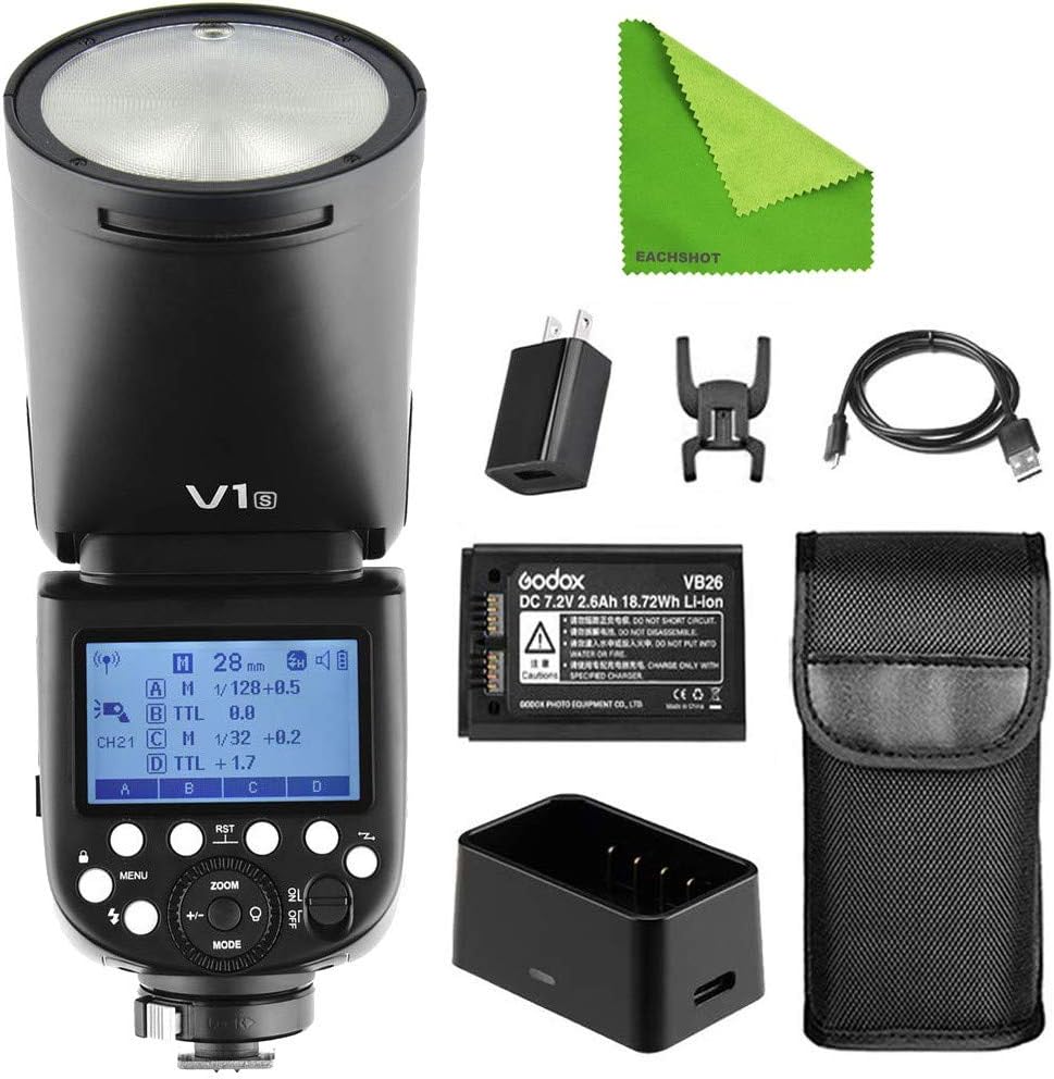 Godox V1-S Camera Flash Godox Flash Speedlite Off Camera Flash Round Head Flash for Sony DSLR Camera 1/8000 HSS, 480 Full Power Shots, 1.5 sec. Recycle Time,Rechargeable 2600mAh Li-ion Battery