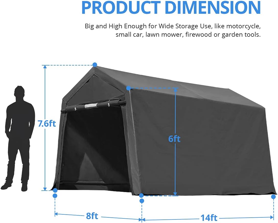 ADVANCE OUTDOOR 10x10 ft Heavy Duty Outdoor Patio Anti-Snow Portable Canopy Storage Shelter Shed Carport with 2 Roll up Zipper Doors & Vents for Snowmobile Garden Tools, Gray