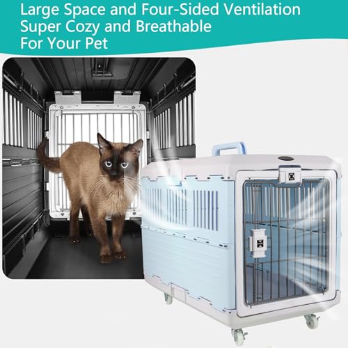 Collapsible Pet Carrier 27" with Wheels and Straps, Portable Kennel Travel Cage, Dog Crate 360-Degree Ventilation for Small and Medium Cats and Dogs(Pink)