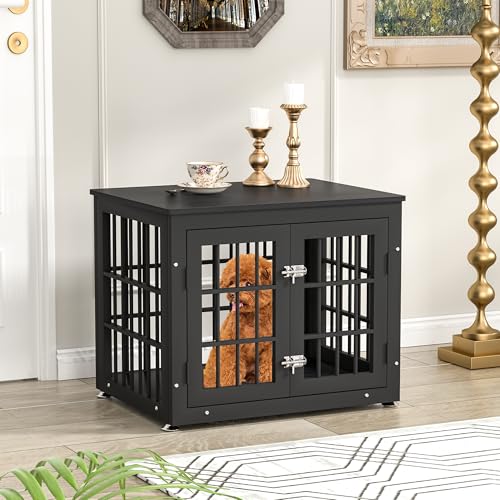 48 Inch Heavy Duty Dog Crate Furniture for Large Dogs, Decorative Pet House End Table, Extra Large Wooden Cage Kennel Furniture Indoor, Natural and White