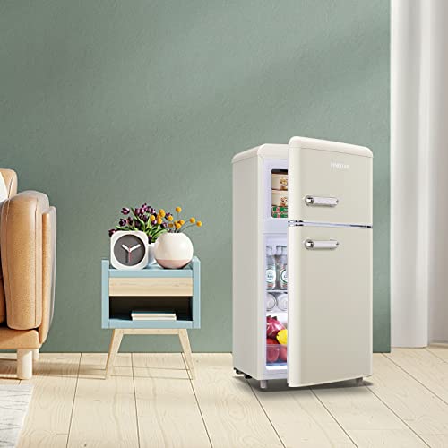 DEMULLER Retro Mini Fridge with two doors and handles Freestanding