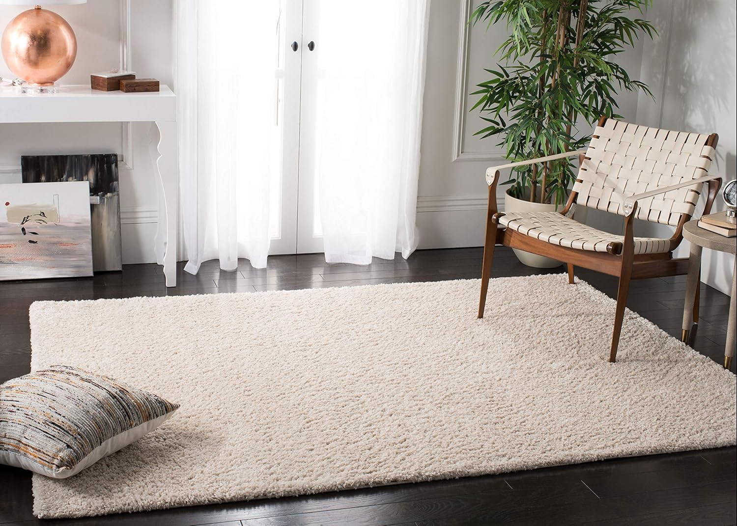 SAFAVIEH August Shag Collection X-Large Area Rug - 12' x 15', Beige, Solid Design, Non-Shedding & Easy Care, 1.2-inch Thick Ideal for High Traffic Areas in Living Room, Bedroom (AUG900D)