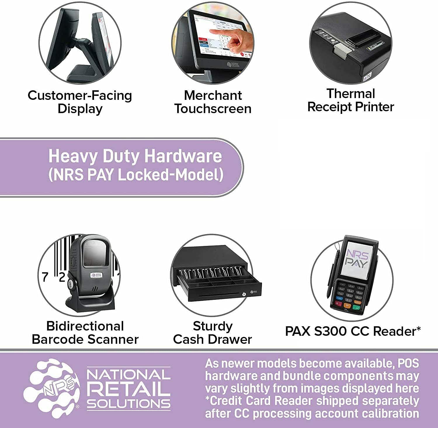 NRS LITE Cash Register for Small Businesses (USA ONLY) - POS System Bundle Includes - Merchant Touch Screen Monitor with Customer-Facing Display, Barcode Scanner & Thermal Receipt Printer