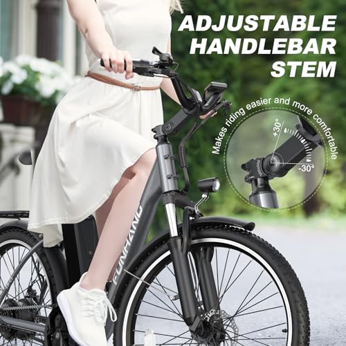 Electric Bike for Adults, 26" 1000W Peak City Cruiser Ebike, 21.7MPH 50 Miles Commuter Electric Bicycle with 48V 374.4WH Removable Li-ion Battery, Adjustable Stem, Rear Rack, Fenders, 7-Speed