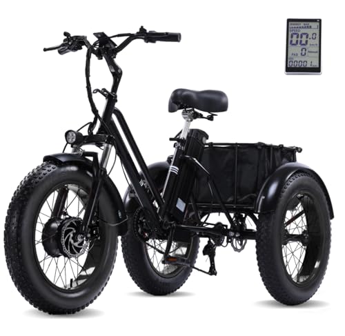 Electric Tricycle for Adults, Peak 750W/500W, Electric Trike, 20"x4.0" Folding Fat Tire 3 Wheel Electric Trike, Max 20MPH,with Large Basket and 48V 15/13 Ah Removable Battery