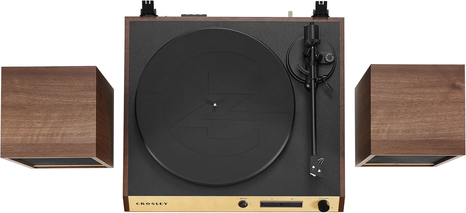 Crosley C72 2-Speed Belt-Drive Bluetooth Turntable Record Player with 80W Speakers and Carbon Fiber Tonearm, Walnut