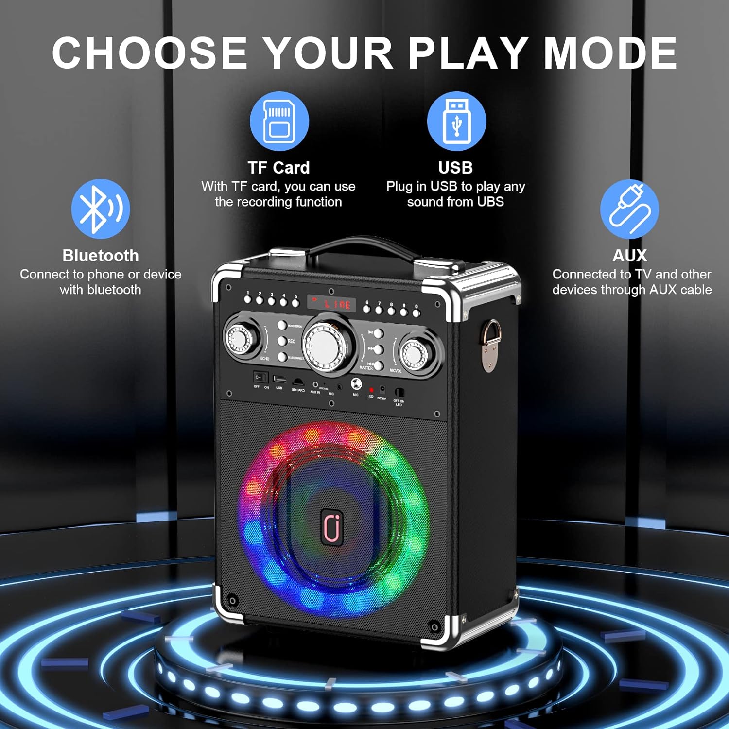Karaoke Machine, Bluetooth Speaker with 3 Wireless Microphones, Portable PA System for Party/Adults/Kids with Disco Lights & Remote Contro, Support TWS/USB/TF Card/AUX/REC S8-T