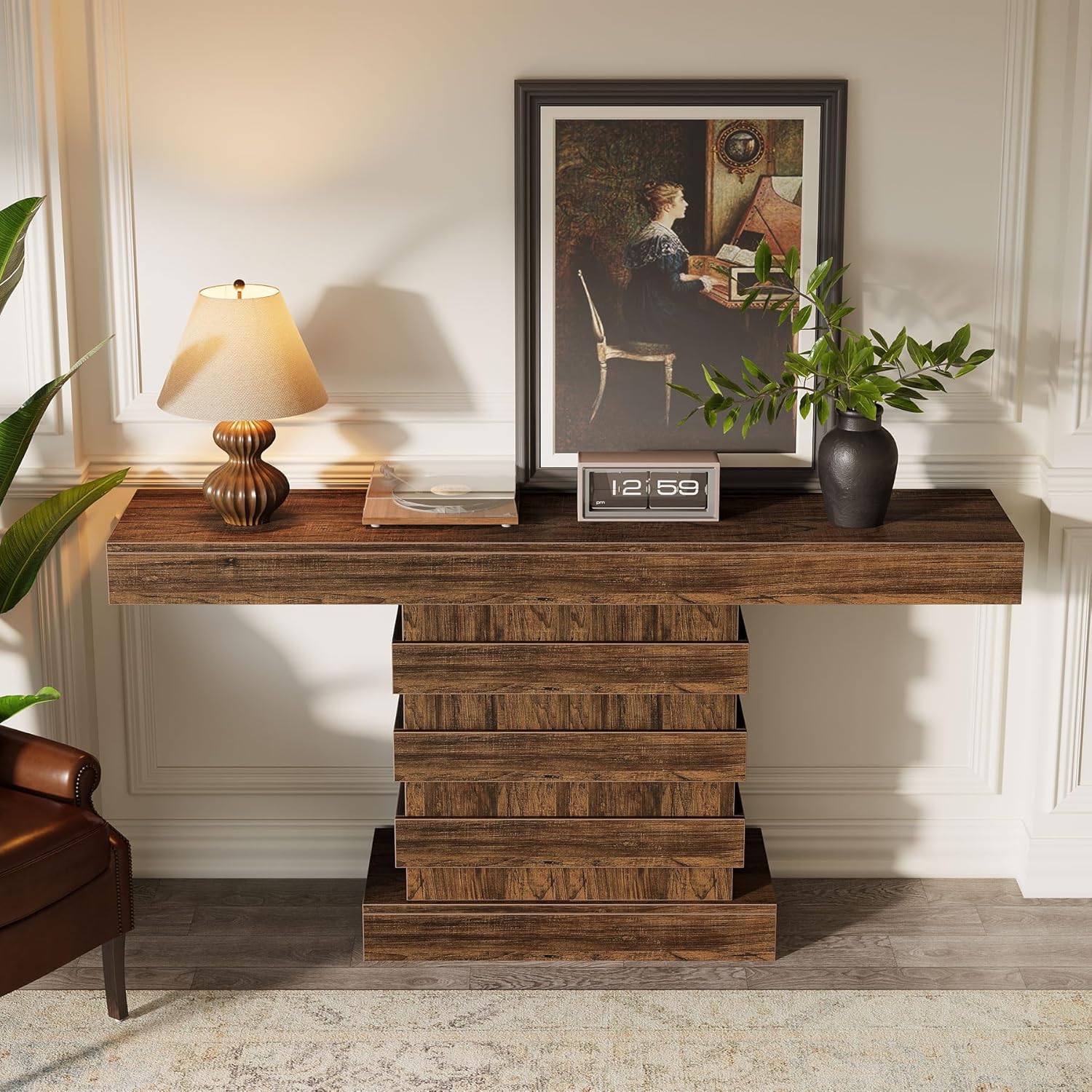 Tribesigns 63-Inch Long Console Table, Unique Farmhouse Narrow Entryway Table, Wooden Entrance Hallway Foyer Accent Table, Sofa Table for Living Room, Rustic Brown