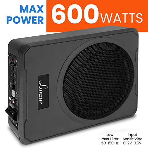 Pyle 10-Inch Low-Profile Amplified Subwoofer System- 900 W Compact Enclosed Underseat Car Audio Subwoofer w Built in Amp