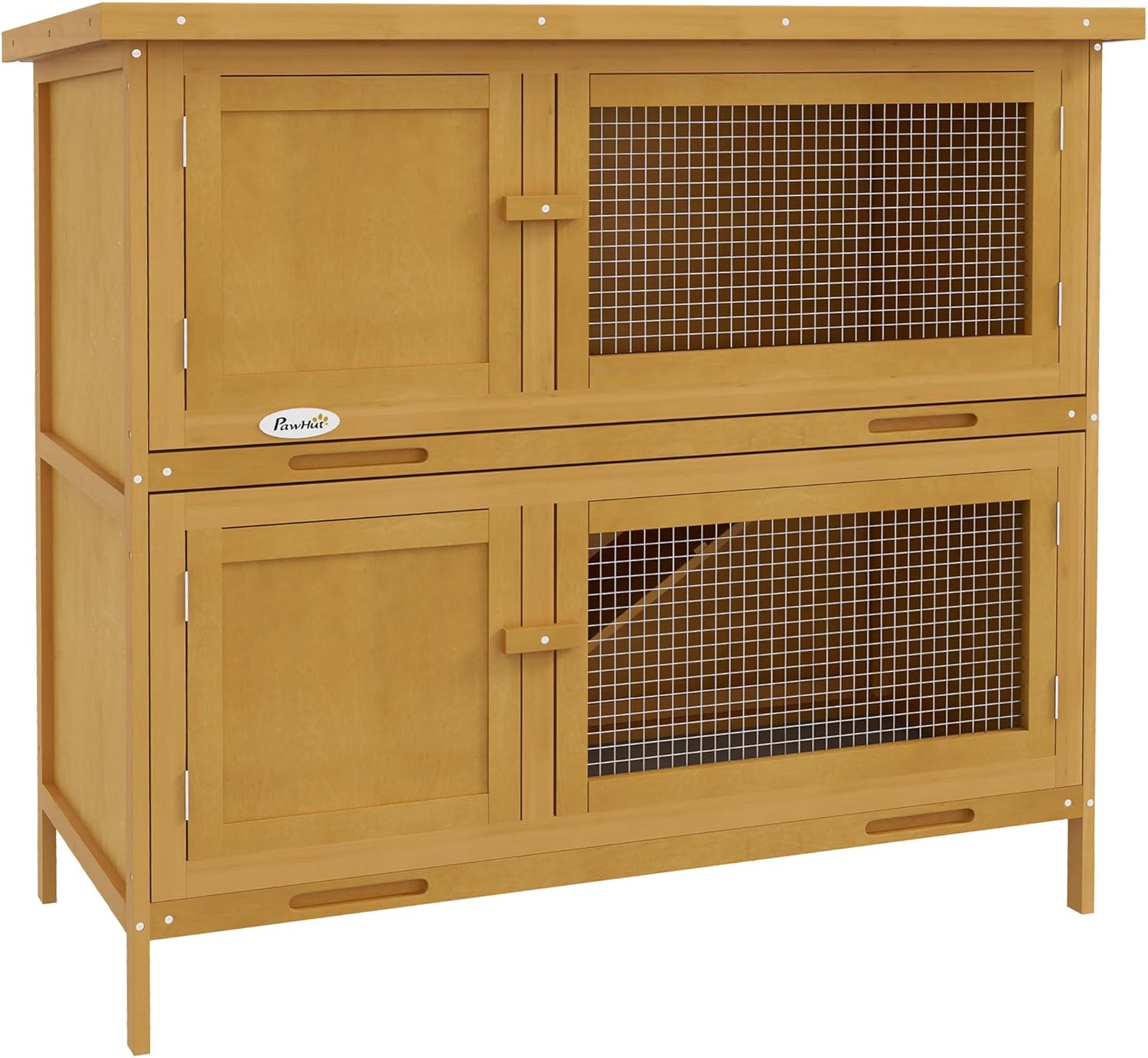 Wooden Bunny Rabbit Hutch, Small Animal Habitat with Ramp, Removable Tray & Weatherproof Roof, Indoor/Outdoor, Yellow