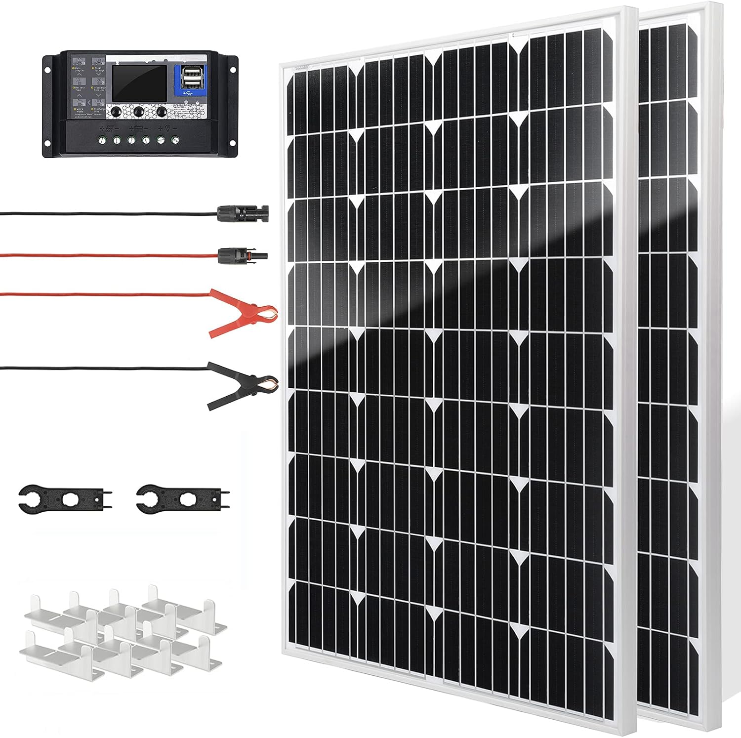 SUNSUL 30 Watt 12V Solar Panel Kit Battery Maintainer Trickle Charger, with Waterproof 5A 12V/24V PWM Solar Charge Controller and Adjustable Solar Panels Mount Rack Bracket (30 Watt with Accessories)