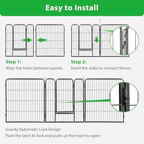 LEMY 16 Panels 32 in Pet Playpen Heavy Duty Metal Dog Exercise Fence Barrier，Outdoor & Indoor Foldable Pet Exericse Pen w/Door,Black