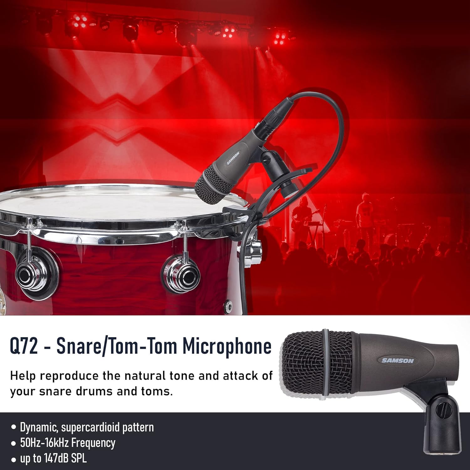 Samson DK707 7-Piece Drum Microphone Kit with 2 Tripod-Base Mic Boom Stands, Low Profile Microphone Stand with Telescoping Boom, and 7 Premium XLR Mic Cables