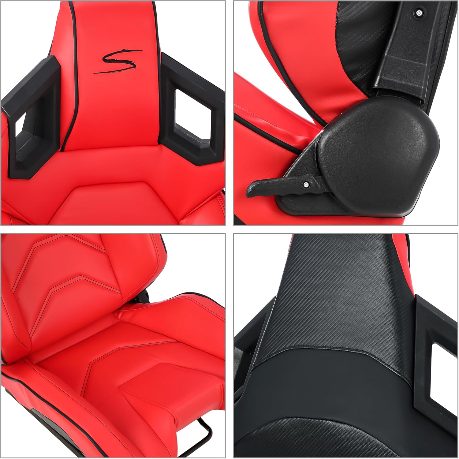 MAROUTE 1 Piece Universal Racing Seats with Dual Lock Sliders, PU Leather, Racing Bucket Seats, 23.6"×19.7"×37.4", Red+Black Stitching Racing Seat, Passenger Side