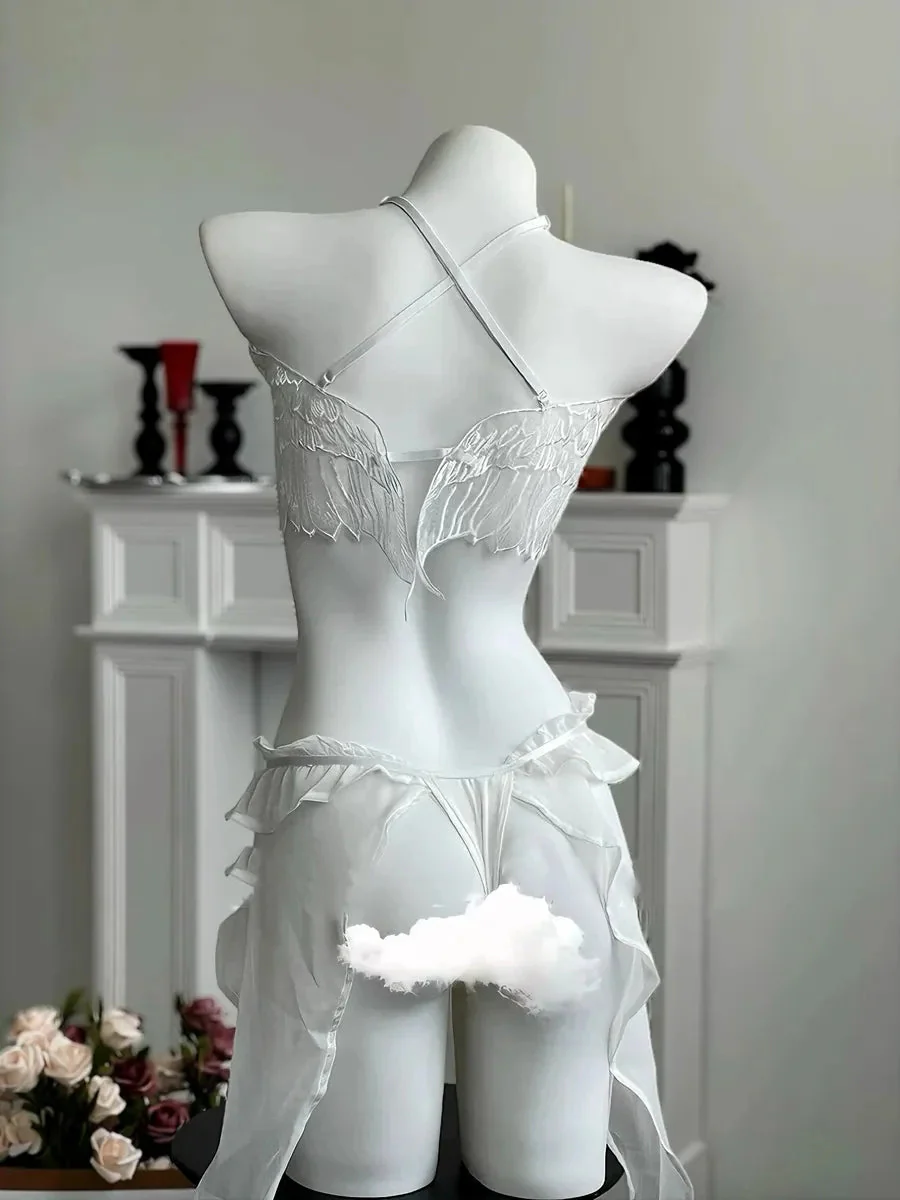 'Angeline' Angel Wings Ruffle Lingerie Set For Valentines Day