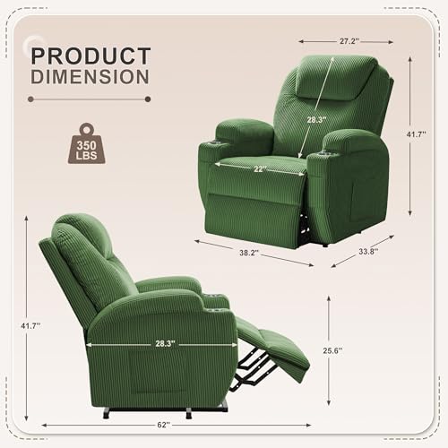 Flamaker Power Lift Recliner Chair PU Leather with Massage for Elderly Ergonomic Lounge Chair Classic Single Sofa with 2 Cup Holders Side Pockets Home Theater Seat (Leather, Light Black)