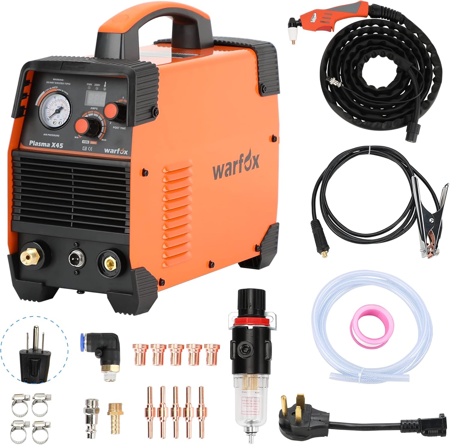 Plasma Cutter, 45Amps Plasma Cutting Machine,110/220V Dual Voltage Metal Cutter, Max Cutting Thickness 10mm in 220V 65PSI (Plasma X45 110/220V)