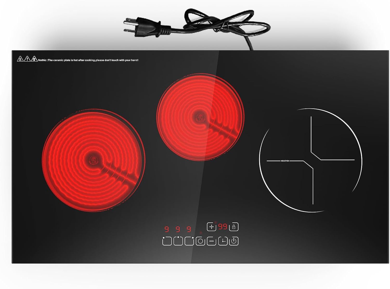Electric Cooktop 3 Burners Induction Cooktop, ANHANE Built-in Electric Stove Top Plug in 3700W 15A 220V-240V,Touch Control, Over-Temperature Protection, Hard Wire Induction Cooktop