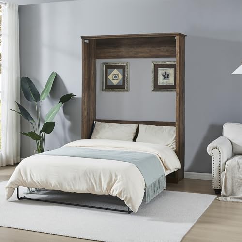 Queen Size Murphy Bed Wall Bed with a Storage Shelf, Space-Saving Wall Bed for Multipurpose Guest Room or Home Office - Gray