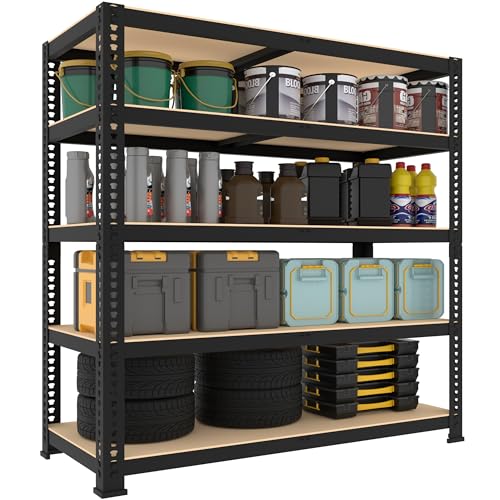 5 Tier Garage Storage Shelves - 32" W x 16" D x 63" H Adjustable Heavy Duty Metal Shelving Unit, Garage Shelving Utility Storage Rack for Basement, Pantry, Kitchen, Black, 2 PCS