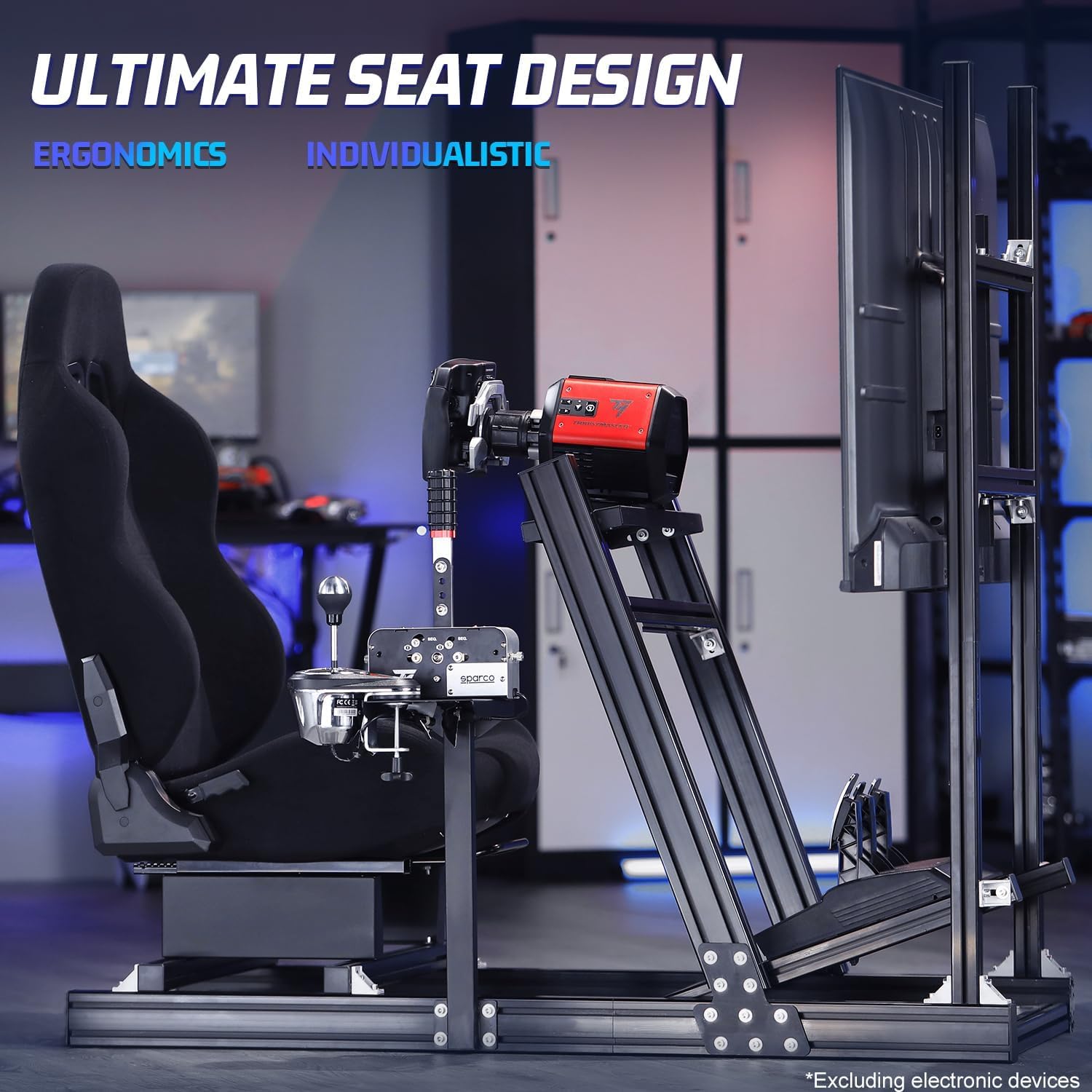 Marada Racing Simulator Cockpit with Monitor Stand Fit for Thrustmaster/PXN/Logitech/FANTEC G923 G920 T500 T3PA TGT,Stable& Strong Driving Cockpit with Black Seat,Not Included Wheel and Pedal