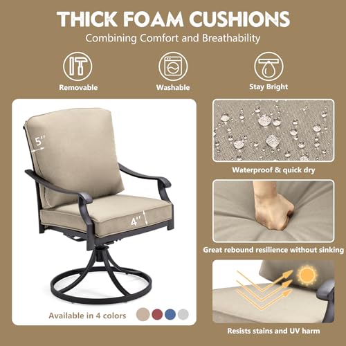 EROMMY Patio Swivel Chair Set of 2, Heavy Duty Outdoor Dining Chairs with Thickened Cushions, Metal Patio Chairs Gentle Rocker for Outside, Garden Lawn & Porch, Backyard, Red